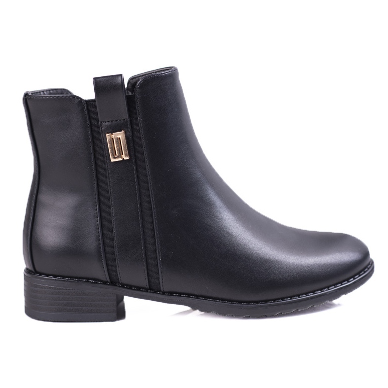 Eleganti stivaletti Chelsea da donna con tacco piatto nero 1