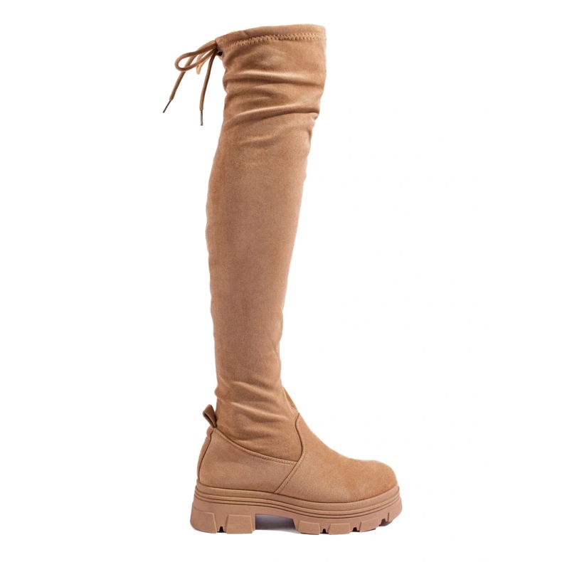 Stivali alti fino alla coscia da donna su piattaforma beige 1