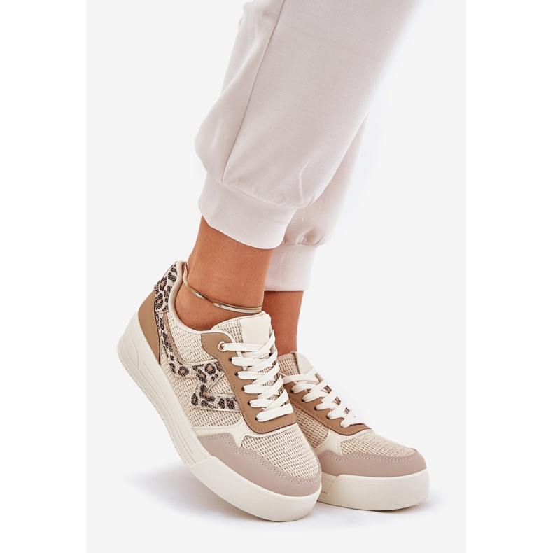 Scarpe sportive femminili sulla piattaforma Leopard Kaki beige 1