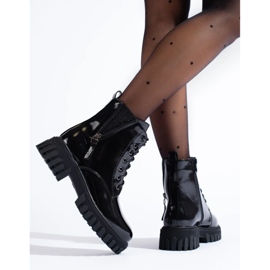 Stivaletti stringati da donna con tomaia decorativa nero 1