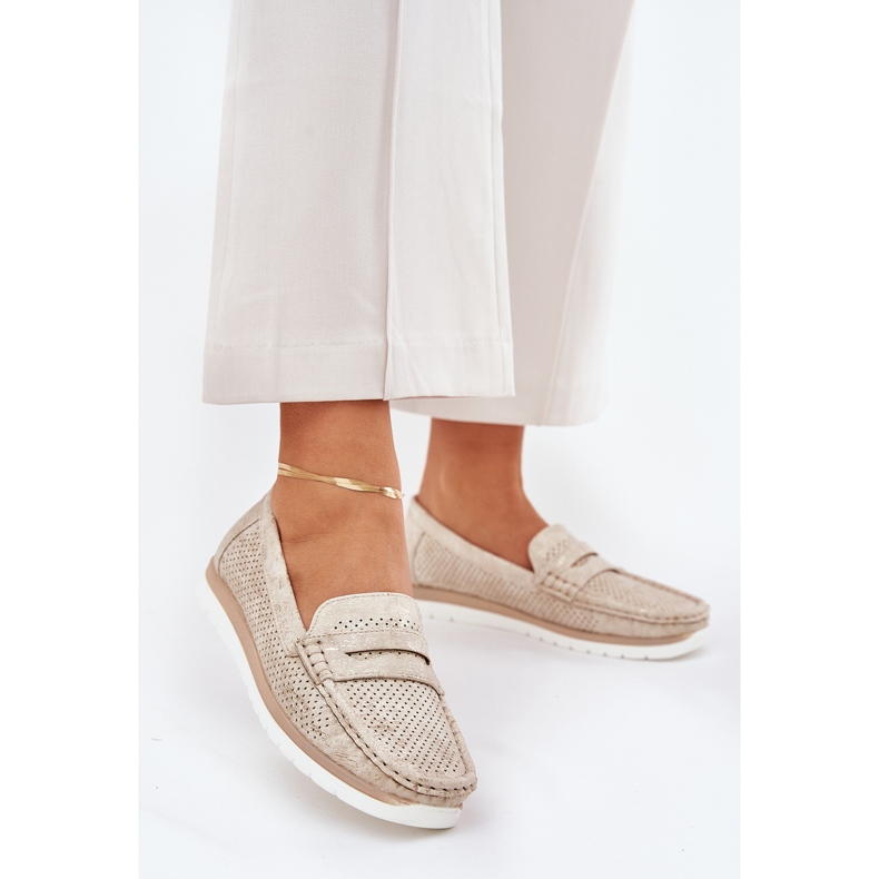 Mocassine femminili con argento in pelle ecologica d'argento 1