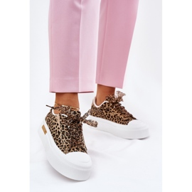 Sneaker femminili su una piattaforma enorme con leopardo marrone allacciata decorativa 1