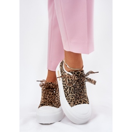 Sneaker femminili su una piattaforma enorme con leopardo marrone allacciata decorativa 2