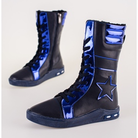 Stivaletti da bambina con tomaia alta, colore blu navy 2