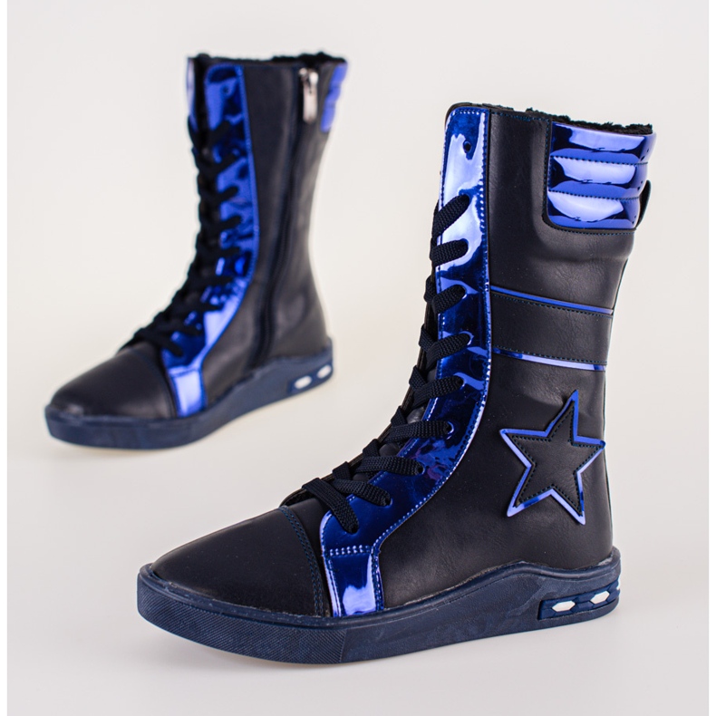 Stivaletti da bambina con tomaia alta, colore blu navy 2