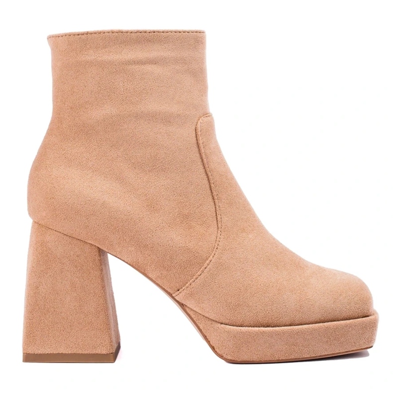 Stivaletti da donna beige con tacco largo 1