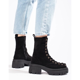 Scarpe da lavoro da donna stringate in camoscio nero 1