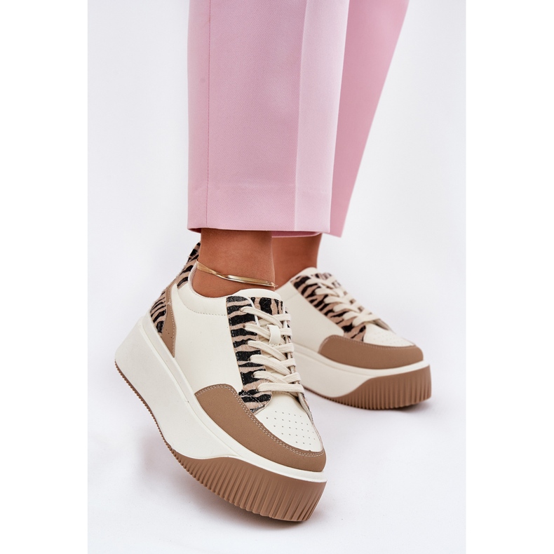 Sneaker femminili su una piattaforma enorme Beige Zebra 2