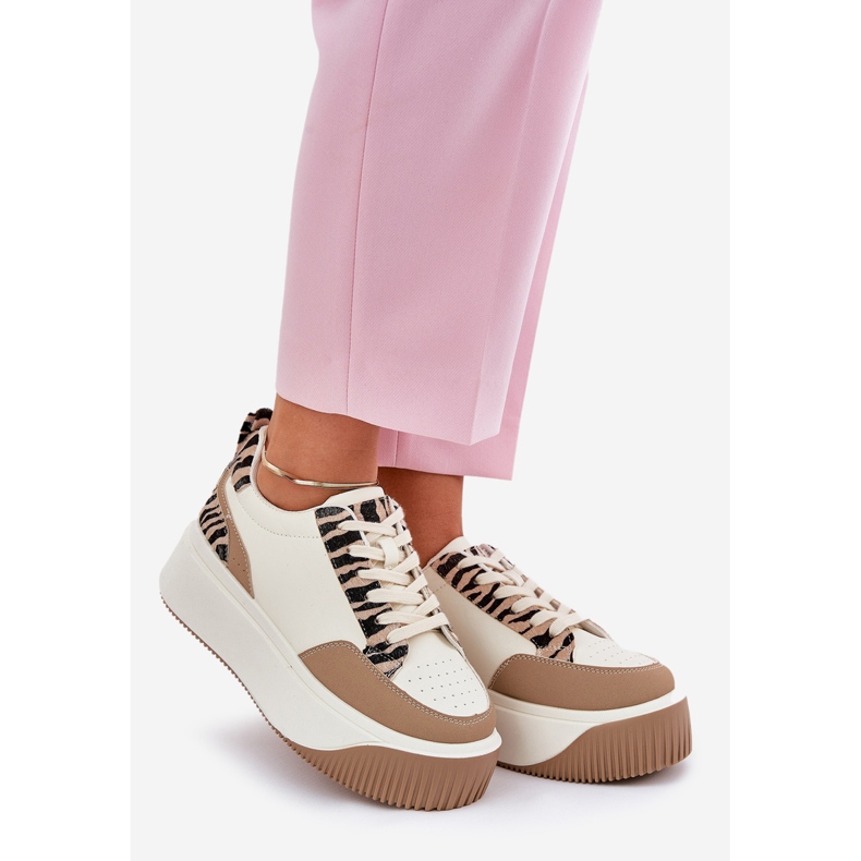 Sneaker femminili su una piattaforma enorme Beige Zebra 1