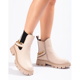 Stivaletti Chelsea da donna beige con catena 1