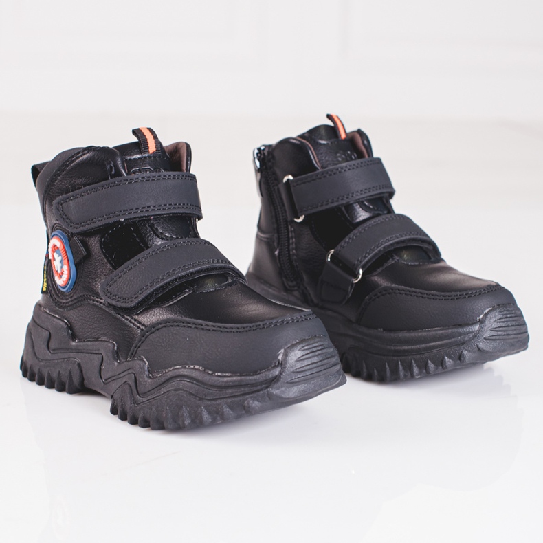 Stivali alti per ragazzi con velcro nero 2