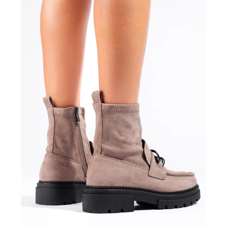 Stivali con plateau beige da donna marrone 1
