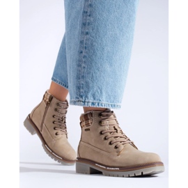 Scarponcini da trekking da donna Shelovet beige realizzati in pelle ecologica marrone 2