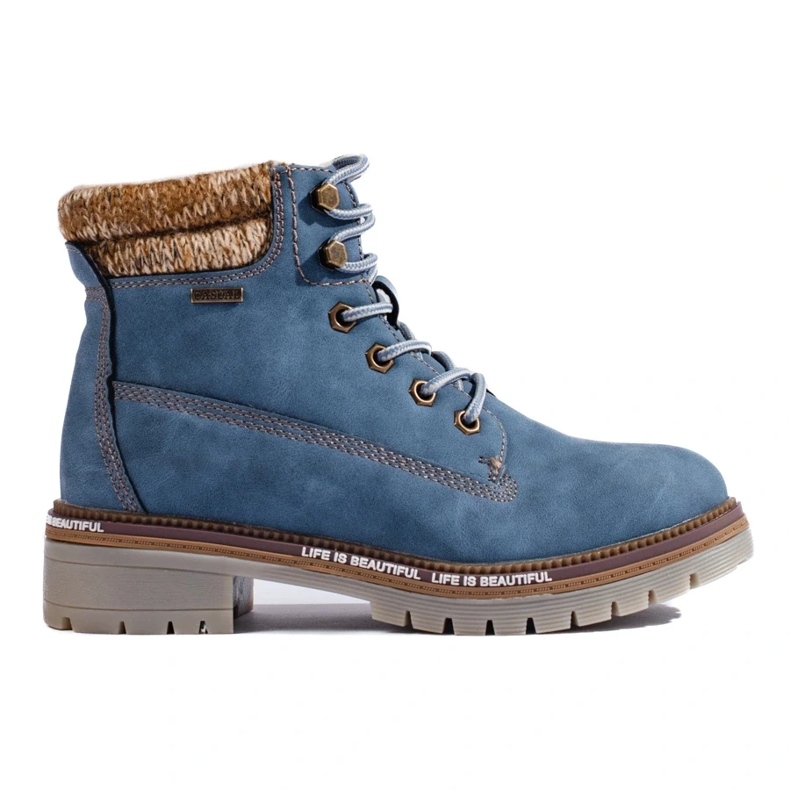 Scarponi da trekking blu da donna realizzati in pelle ecologica 2