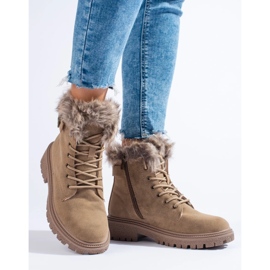 Scarponcini da trekking da donna con pelliccia beige 1
