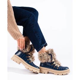 Goodin Stivali da donna blu con pelliccia 1