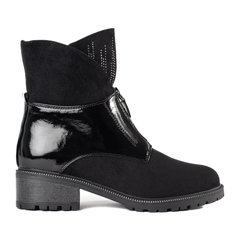 Stivaletti da donna in camoscio nero con cristalli 1