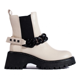 Stivaletti Chelsea da donna con catena beige 2