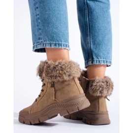 Scarponcini da trekking da donna marroni con pelliccia beige 1