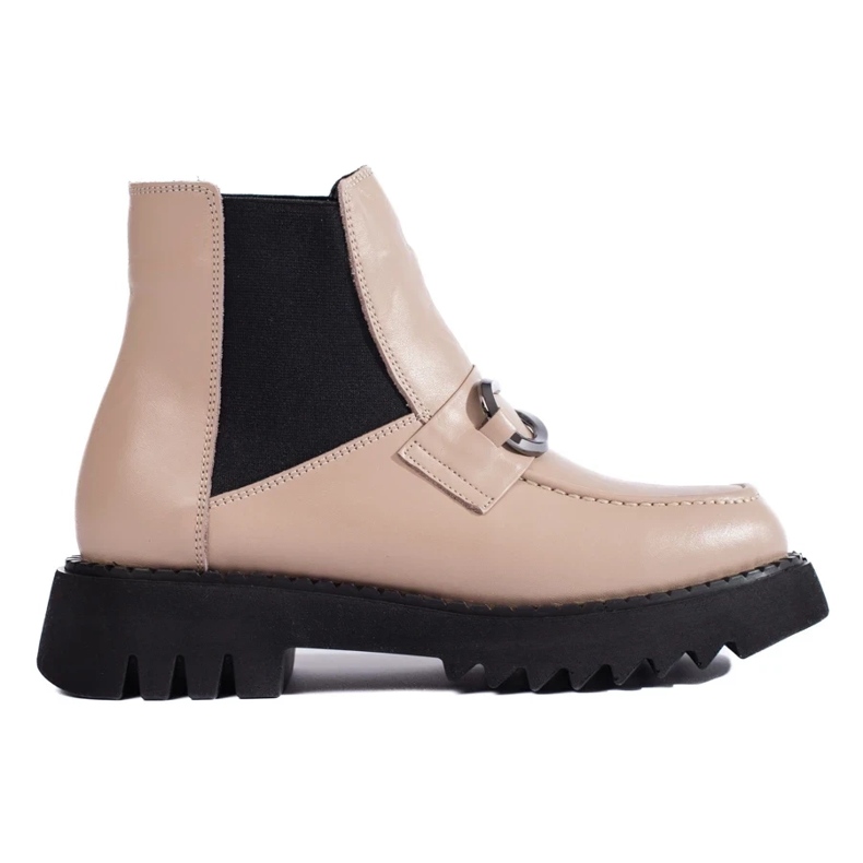 Stivali da donna in pelle con plateau beige 2