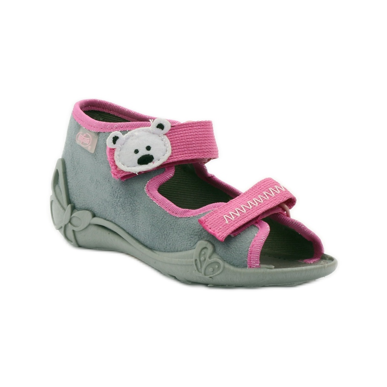 Ciabatte, sandali con velcro, Befado 242p073 rosa grigio bianco 1