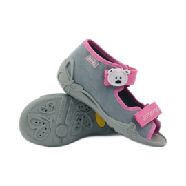 Ciabatte, sandali con velcro, Befado 242p073 rosa grigio bianca 3