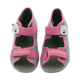 Ciabatte, sandali con velcro, Befado 242p073 rosa grigio bianca 4