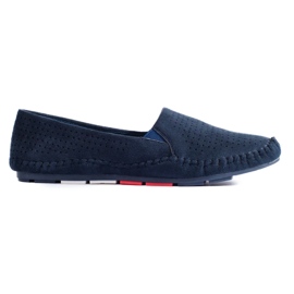 Mocassini senza lacci traforati Shelovet blu navy da donna 1