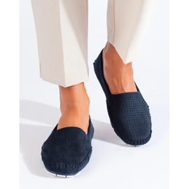 Mocassini senza lacci traforati Shelovet blu navy da donna 2
