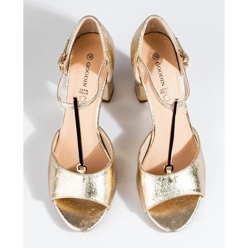 Sandali classici da donna con tacco alto Shelovet color oro d'oro 2