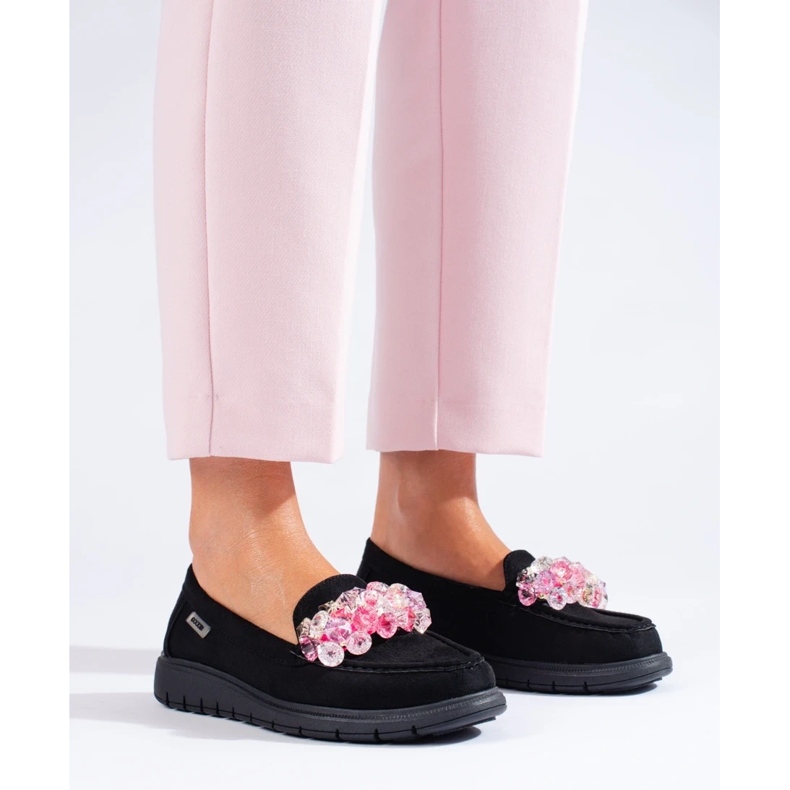 Mocassini da donna con plateau Shelovet in camoscio nero 1