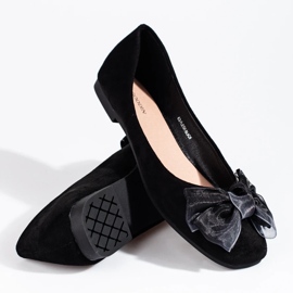 Ballerine da donna in camoscio con fiocco Shelovet nero 2