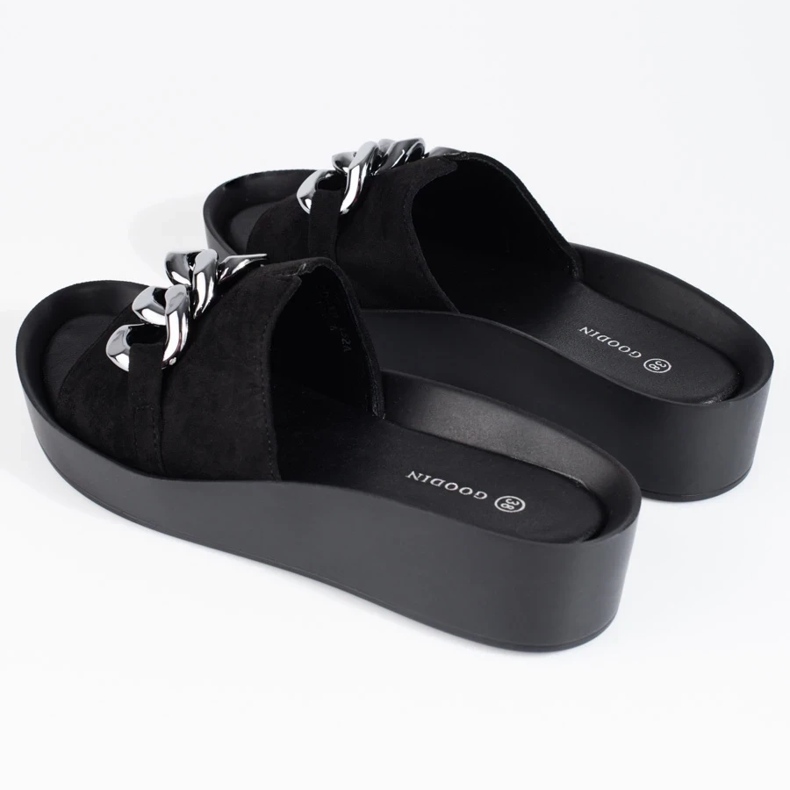 Comode pantofole nere da donna Shelovet con catena nero 2