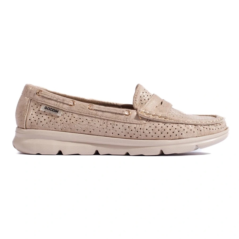 Mocassini da donna Shelovet in camoscio oro beige 2