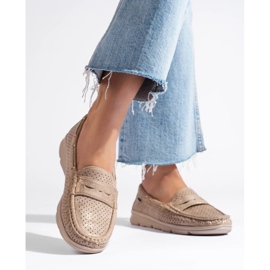 Mocassini da donna Shelovet in camoscio oro beige 1
