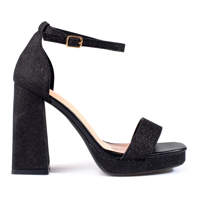 Sandali da donna con tacco alto in broccato di Shelovet nero 1
