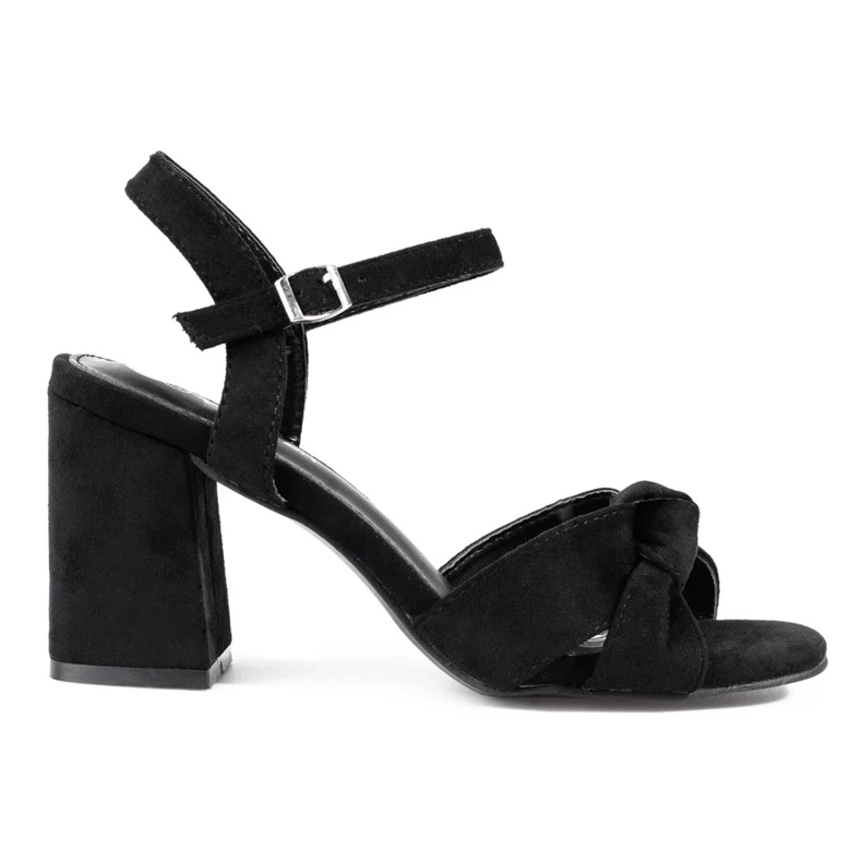 Sandali con tacco in camoscio nero di Vinceza 1