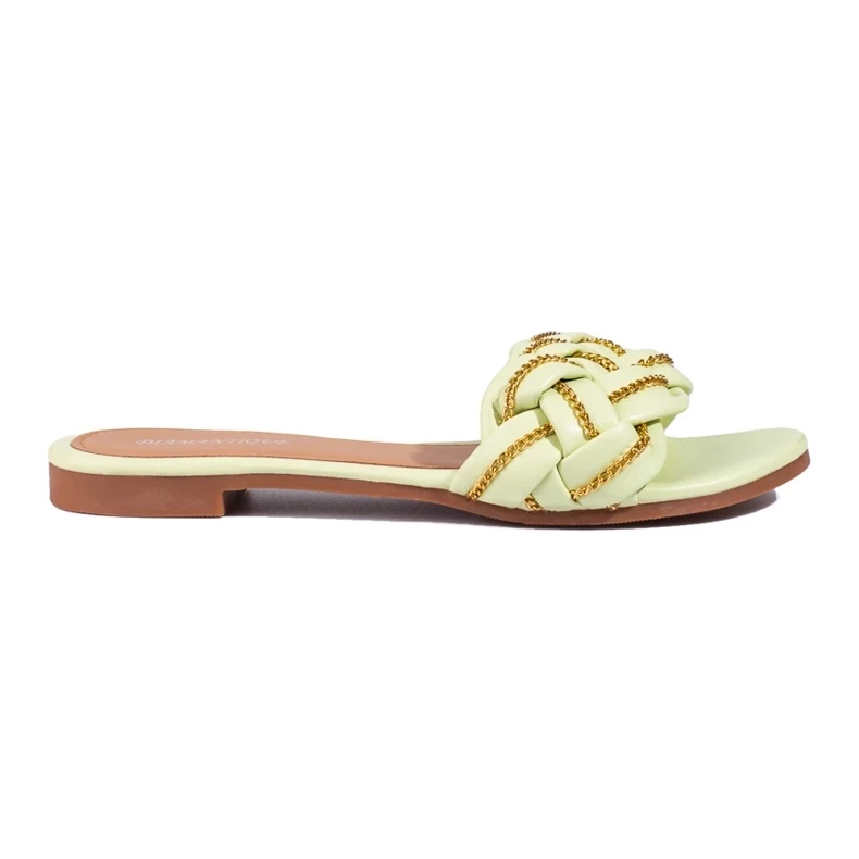 Eleganti pantofole color lime da donna con catena Shelovet verde 1