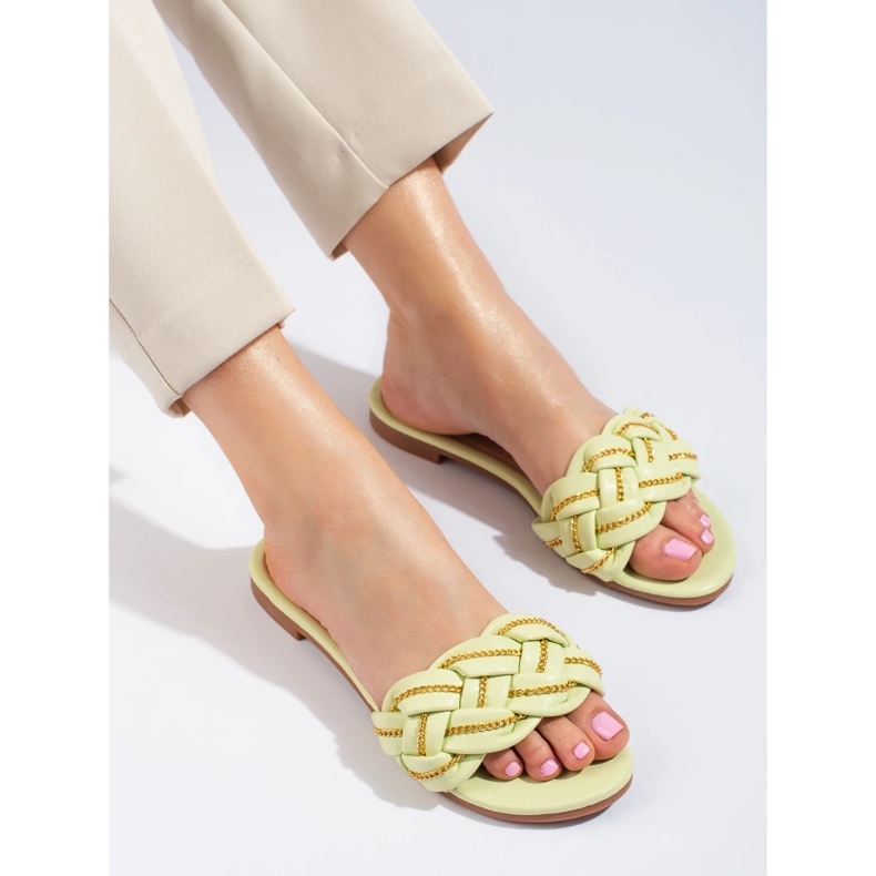 Eleganti pantofole color lime da donna con catena Shelovet verde 2