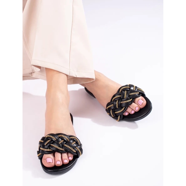 Eleganti sandali neri con catena di Shelovet nero 2