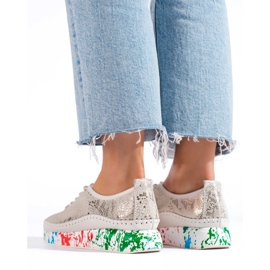 Scarpe da donna in pelle con plateau colorato Shelvt d'oro 1