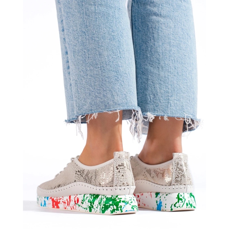 Scarpe da donna in pelle con plateau colorato Shelvt d'oro 1