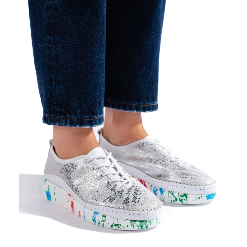 Scarpe da donna in pelle argento con plateau Shelovet colorato 2