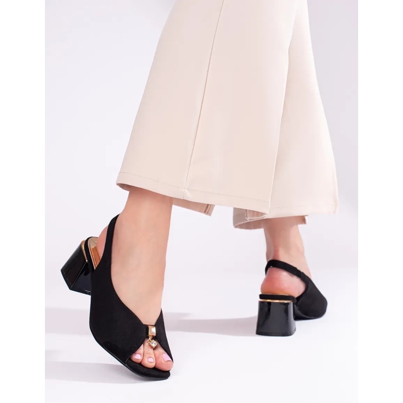 Sandali in pelle scamosciata da donna eleganti neri sul palo Shelovet nero 1