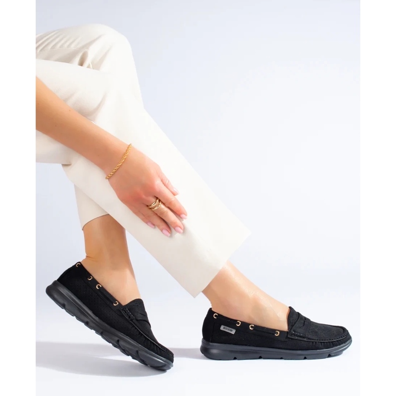 Mocassini Shelovet in camoscio nero da donna 1
