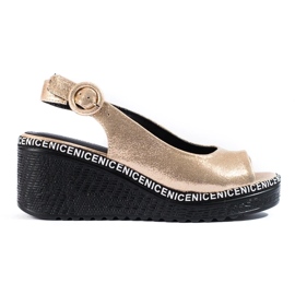 Sandali Shelovet con zeppa color oro d'oro 1