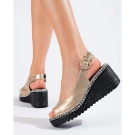 Sandali Shelovet con zeppa color oro d'oro 2