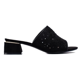 Pantofole da donna nere traforate con tacco basso nero 2