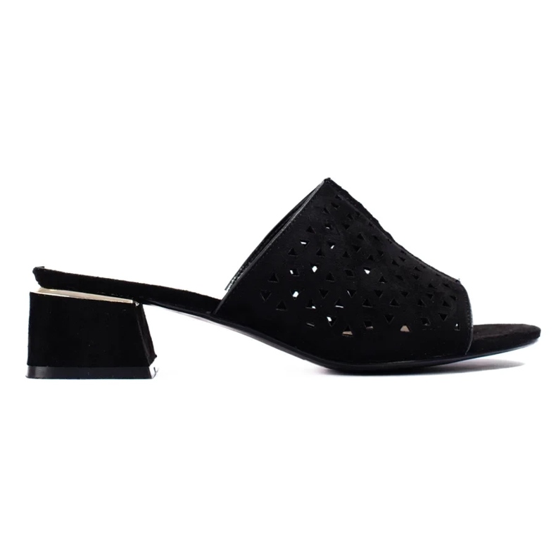 Pantofole da donna nere traforate con tacco basso nero 2