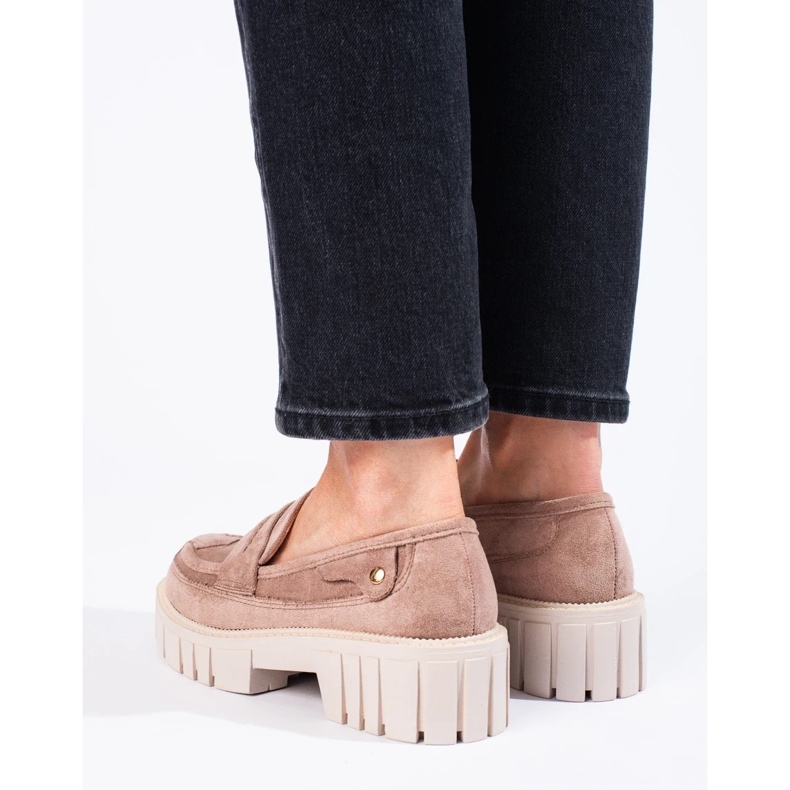 Mocassini da donna in camoscio Shelovet con plateau rosa cipria beige 2